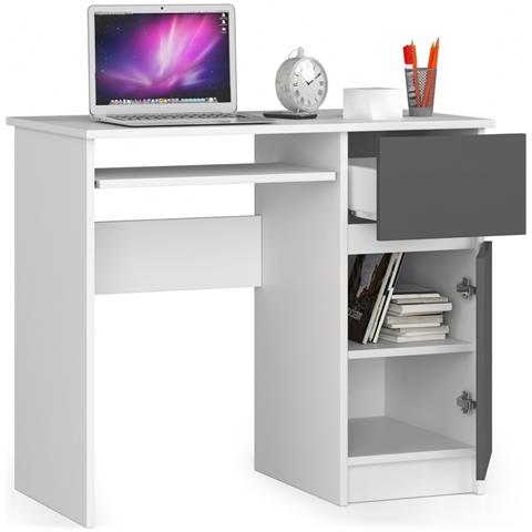 Scrivania per computer PIKSEL destro, 1 anta e 1 cassetto, 90x50x77 cm, Colore Bianco e Grigio Grafite - Foto 2