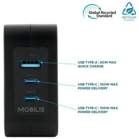 Charger 100W 2USB C 1USBA GaN cable 100W Computer portatile, Smartphone, Tablet Nero AC Interno - Foto 2
