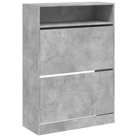 Scarpiera 2 Cassetti Ribaltabili Grigio Cemento 80x34x116 Cm - Foto 2