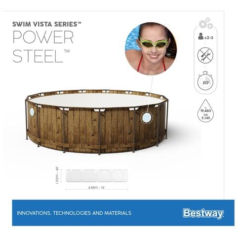 Piscina Tonda Power Steel Swim Vista Series Con Oblò 488x122 Bestway 56725 - Foto 2