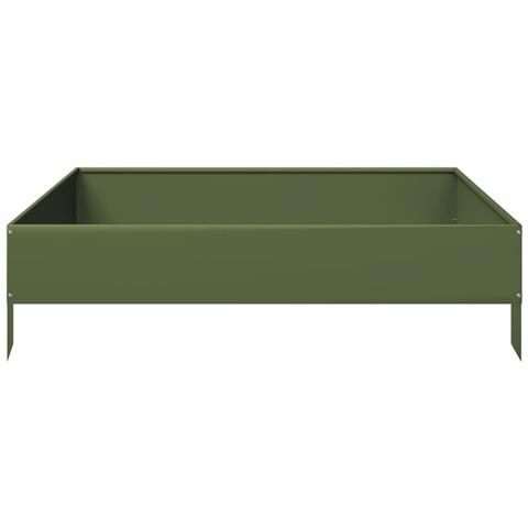 Fioriera Rialzata Giardino Verde Oliva 100x100x26 cm Acciaio - Foto 2