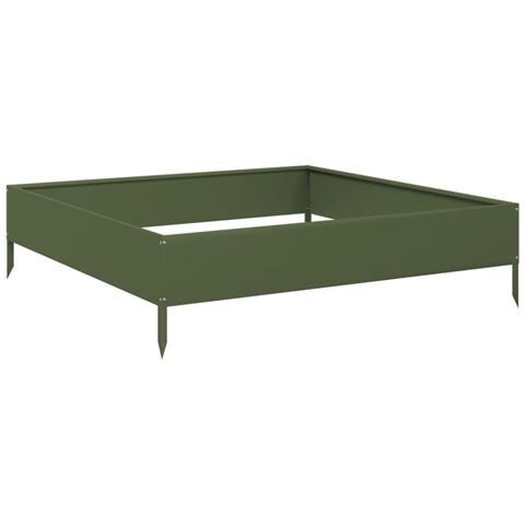 Fioriera Rialzata Giardino Verde Oliva 100x100x26 cm Acciaio - Foto 1