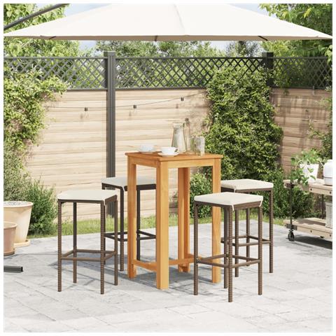 Set Bar Giardino 5pz Marrone Legno Massello Acacia E Polyrattan - Foto 2
