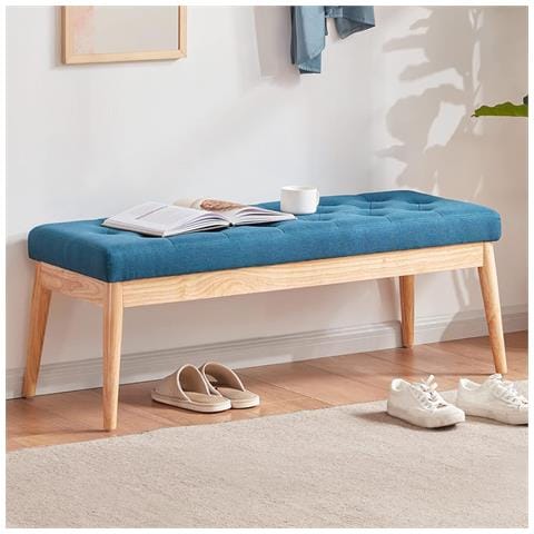 Cassapanca Pouf Ottomana Blu Ingresso Panca Imbottitura Alta Densità 108x41cm - Foto 1