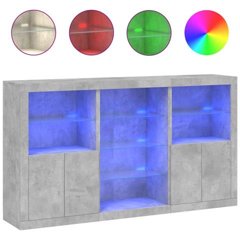 Credenza con Luci LED Grigio Cemento 181,5x37x100 cm - Foto 1