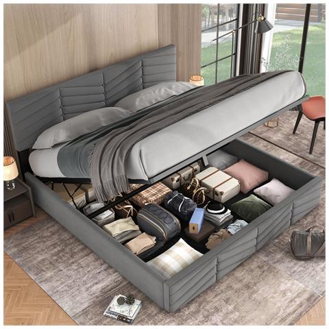 Letto Contenitore,letto Imbottito Contenitore Letto Per Ragazzi Con Contenitore Idraulico,letto Matrimoniale 180 X 200 Cm, Grigio, Senza Materasso - Foto 1