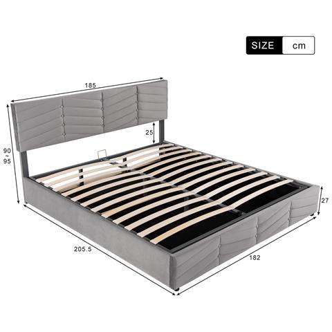 Letto Contenitore,letto Imbottito Contenitore Letto Per Ragazzi Con Contenitore Idraulico,letto Matrimoniale 180 X 200 Cm, Grigio, Senza Materasso - Foto 2