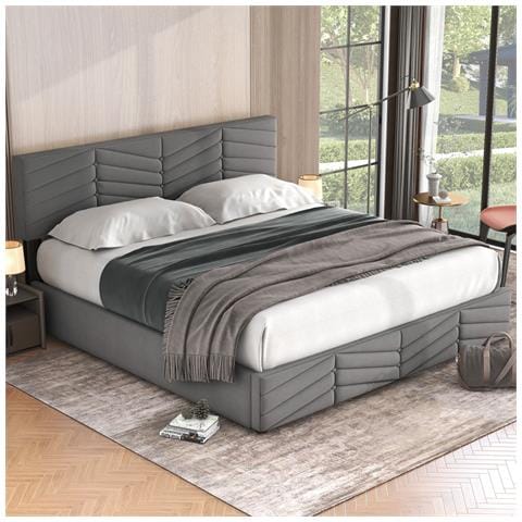 Letto Contenitore,letto Imbottito Contenitore Letto Per Ragazzi Con Contenitore Idraulico,letto Matrimoniale 180 X 200 Cm, Grigio, Senza Materasso - Foto 3