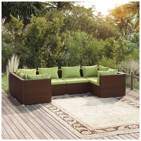 Set Divani Da Giardino 6 Pz Con Cuscini In Polyrattan Marrone - Foto 8