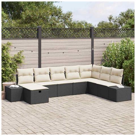 Set di Divani da Giardino a 8 Pezzi con Cuscini Nero in Rattan Polietilene - Foto 2