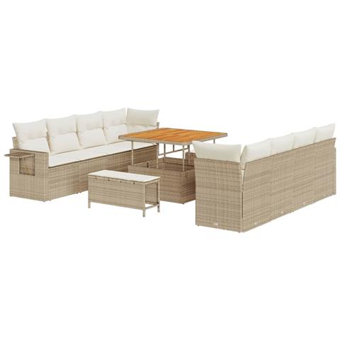 Set divani giardino 11 pezzi con cuscini beige rattan sintetico acacia, Set pranzo giardino 3 pezzi con cuscini beige rattan sintetico acacia - Foto 1