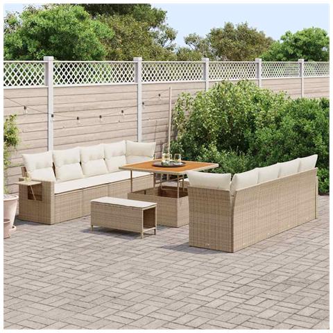 Set divani giardino 11 pezzi con cuscini beige rattan sintetico acacia, Set pranzo giardino 3 pezzi con cuscini beige rattan sintetico acacia - Foto 2