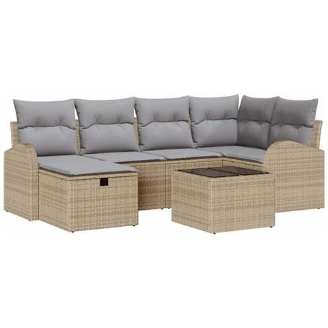 Set Divano da Giardino da 7 pezzi con cuscini beige e grigi - Foto 1