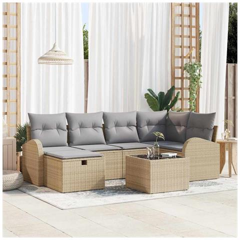 Set Divano da Giardino da 7 pezzi con cuscini beige e grigi - Foto 2