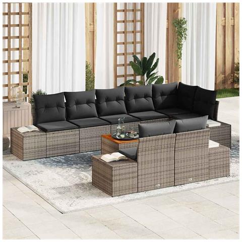 Set Divano Giardino 9 Pezzi con Cuscini Grigio Polyrattan Acacia - Foto 2