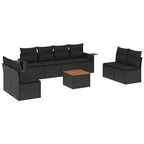 Set Divani da Giardino 9 pz con Cuscini Nero in Polyrattan - Foto 1
