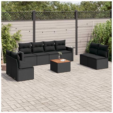 Set Divani da Giardino 9 pz con Cuscini Nero in Polyrattan - Foto 2