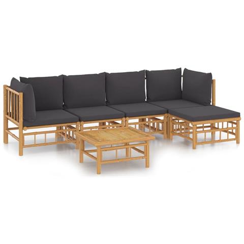 Set Salotto da Giardino 6pz con Cuscini Grigio Scuro Bambù - Foto 1
