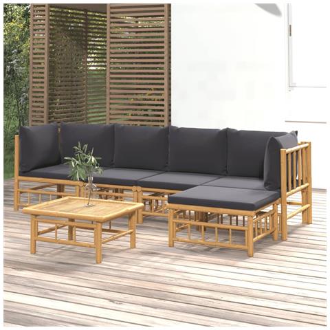Set Salotto da Giardino 6pz con Cuscini Grigio Scuro Bambù - Foto 2