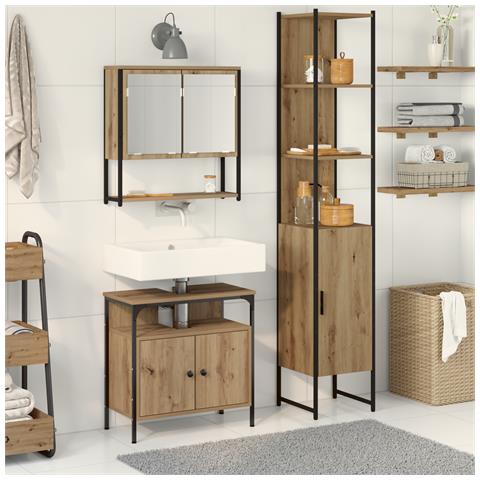Set di mobili da bagno 3 pezzi in legno ingegnerizzato rovere Artisan - Foto 2