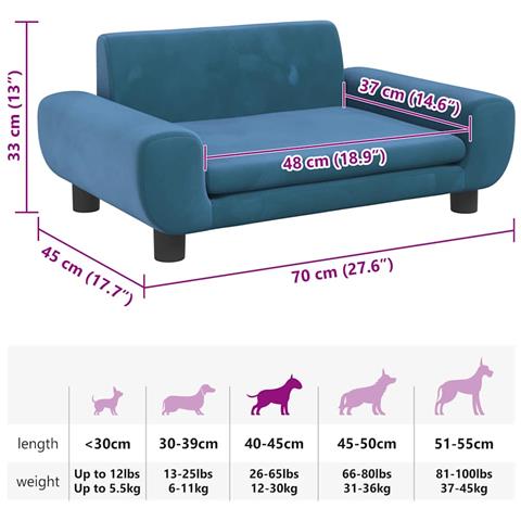 Lettino per Cani Blu 70x45x33 cm in Velluto - Foto 7