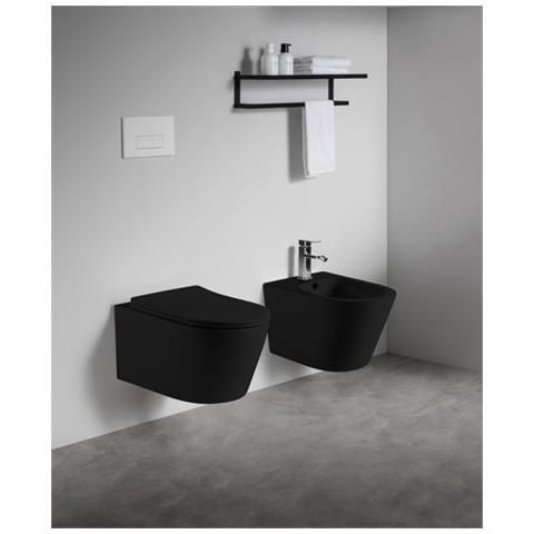 Sanitari Sospesi Wc E Bidet In Ceramica Copriwater Soft-close Ponente Nero Opaco - Foto 1