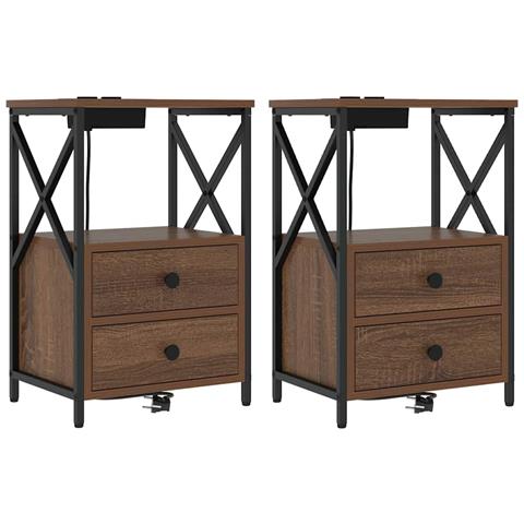 Comò con stazione di ricarica con cassetto 2 pcs Rovere marrone - Foto 1