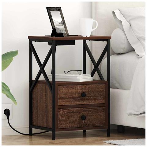 Comò con stazione di ricarica con cassetto 2 pcs Rovere marrone - Foto 2