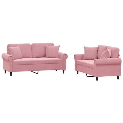 Set di Divani 2 pz con Cuscini Rosa in Velluto - Foto 1