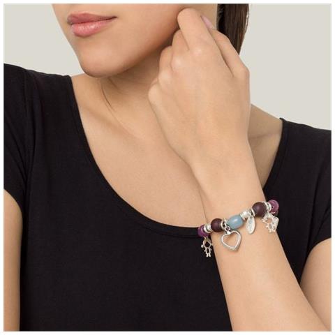 Bracciale Elastico In Argento E Ciondoli In Resina Multicolore - Foto 2