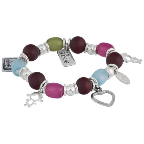 Bracciale Elastico In Argento E Ciondoli In Resina Multicolore - Foto 1