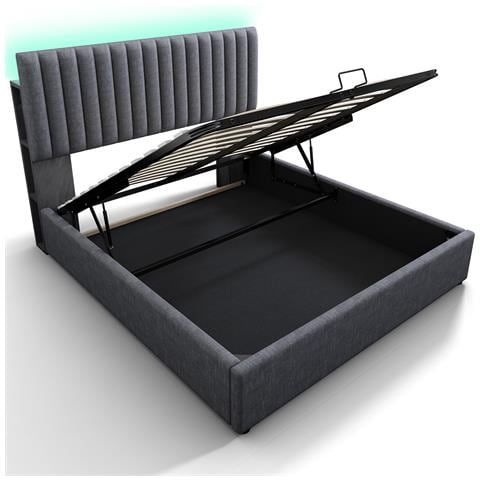 Letto Con Contenitore E Testata Led Multifunzione In Lino Grigio - Foto 3