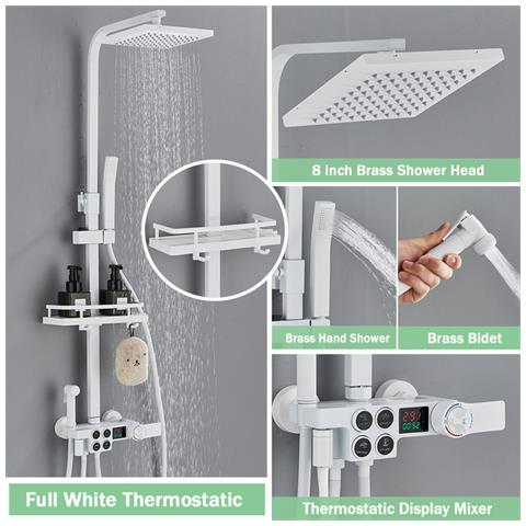 Colonna doccia, Blackswan, tipo M139, modello bianco regolabile, con termostato, bocca girevole, doccia ad alta pressione e display digitale, misura 110 cm - Foto 4