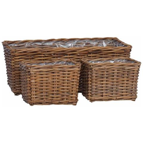 Cestino da Vaso con archiviazione 3 pcs Marrone Rattan Kubu - Foto 1