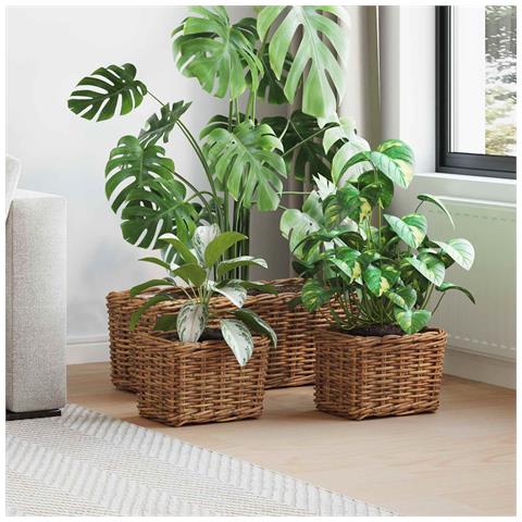 Cestino da Vaso con archiviazione 3 pcs Marrone Rattan Kubu - Foto 2