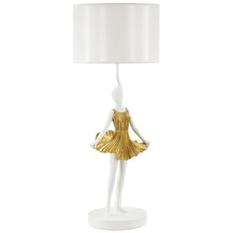Lampada Da Tavolo Ballerina In Resina Bianca E Oro Glamour Ø30x90,5 Cm - Foto 1