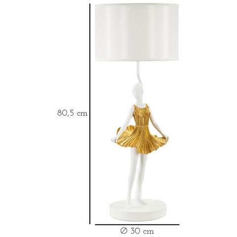 Lampada Da Tavolo Ballerina In Resina Bianca E Oro Glamour Ø30x90,5 Cm - Foto 7
