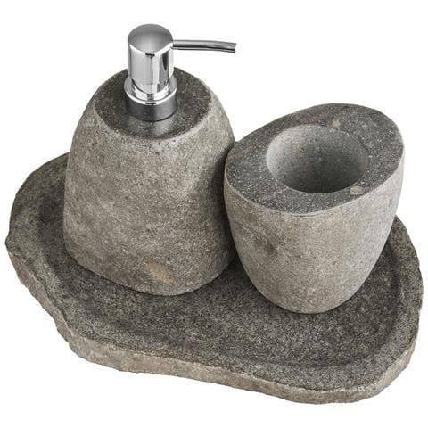 Set Bagno Gara In Pietra Riverstone — Dispenser, Portaoggetti E Vassoio - Foto 2