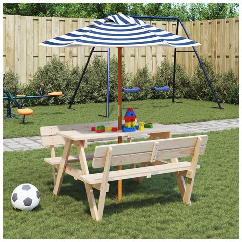 Tavolo da Picnic per 4 Bambini con Ombrellone Legno di Abete - Foto 2