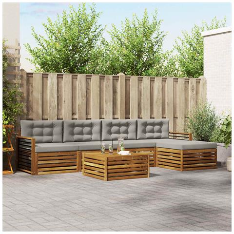 Set di divani da esterno 6 pcs Grigio Naturale e Chiaro - Foto 2