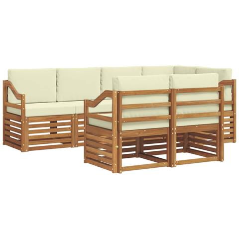 Set divani 7 pcs Naturale e Crema Legno di Acacia Massello - Foto 1