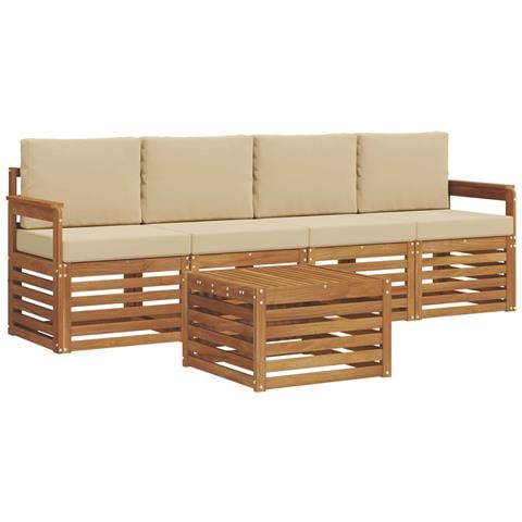 Set divani 5 pcs Naturale e Beige Legno di Acacia Massello - Foto 1