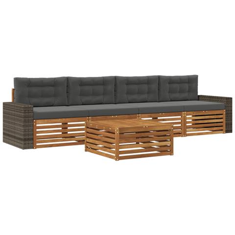 Set di divani da esterno con cuscino 5 pcs Naturale e Antracite - Foto 1