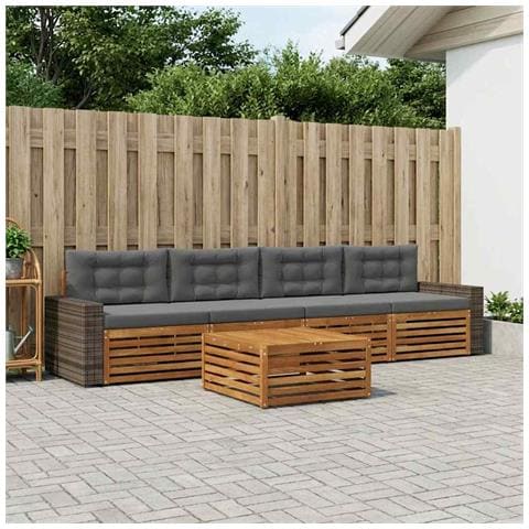 Set di divani da esterno con cuscino 5 pcs Naturale e Antracite - Foto 2