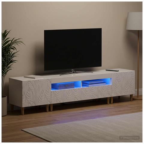 Mobile TV LED a 5 pezzi Bianco Lucido Legno ingegnerizzato - Foto 2