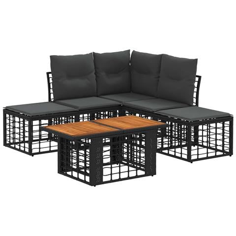 Set Divano da Giardino 6 pz Nero e Grigio scuro polyrattan - Foto 1