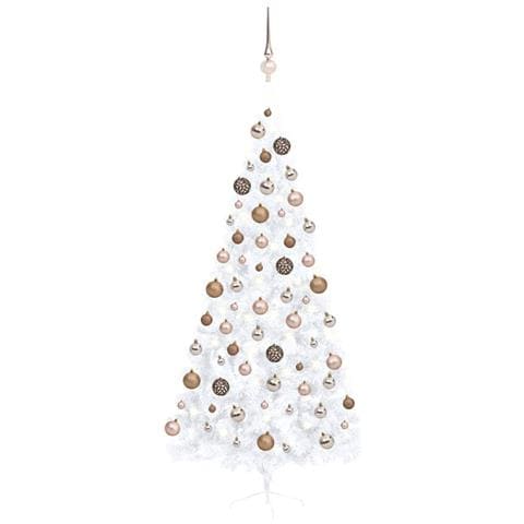 Set Albero Natale Artificiale a Metà LED e Palline Bianco 210cm - Foto 1