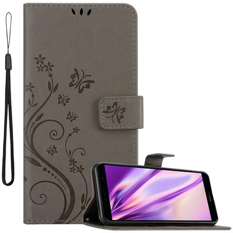 Cadorabo Custodia Compatibile Con Huawei Y6 Prime 2018/honor 7a In Grigio Fiore - Coperchio Protettivo In Design Floreale Con Chiusura Magnetica, Funzione Stand E Slot Per Carte - Foto 1