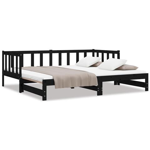 Dormeuse Estraibile Nera 2x (90x190) Cm Legno Massello Di Pino - Foto 1