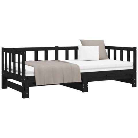 Dormeuse Estraibile Nera 2x (90x190) Cm Legno Massello Di Pino - Foto 10